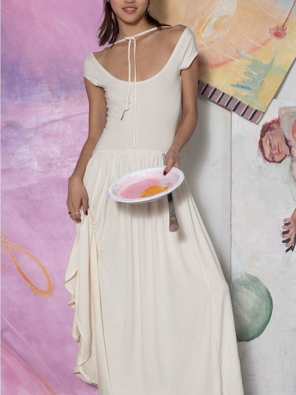Urban Outfitters Women’s Cream Scoop Neck Sleeveless Maxi Dress